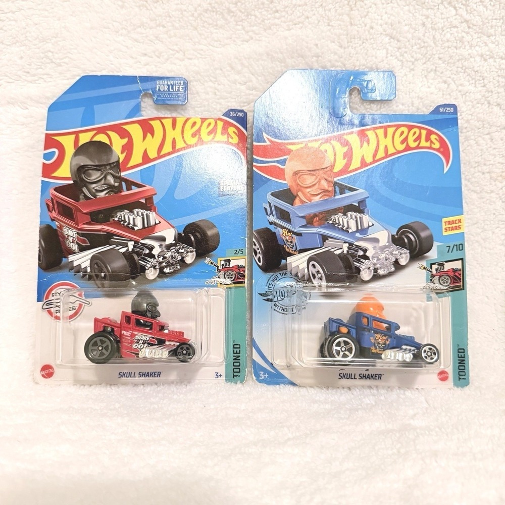 Hot Wheels Tooned SKULL SHAKER- Red - HCX87 & Blue GHG10-D7C6 Lot Of 2 Cars 1:64